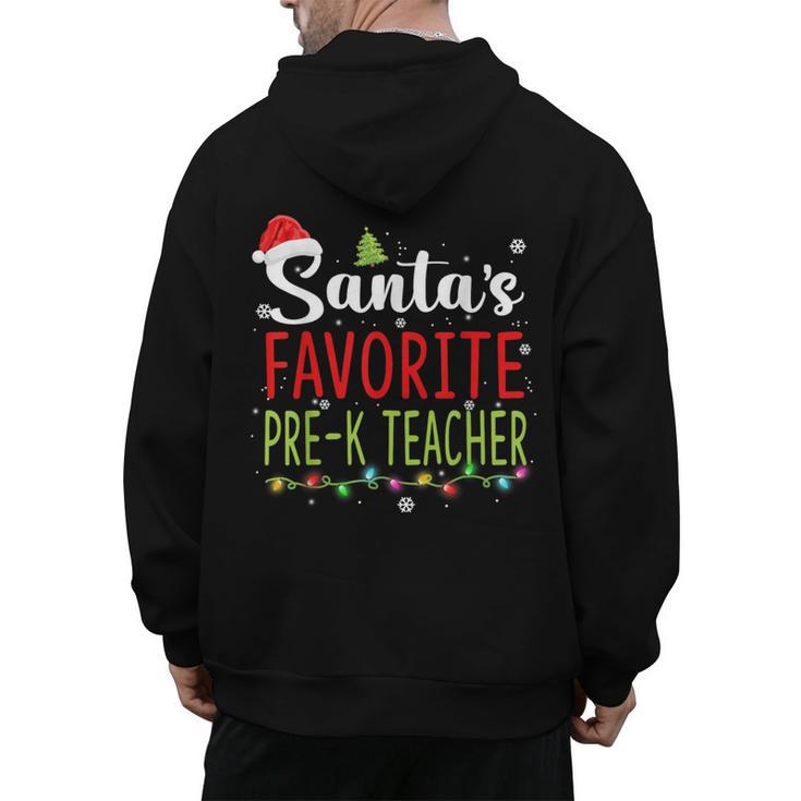 Santa's Favorite Pre-K Teacher Christmas Santa Hat Lights For Men Women Kids Men's Hoodie Back Print