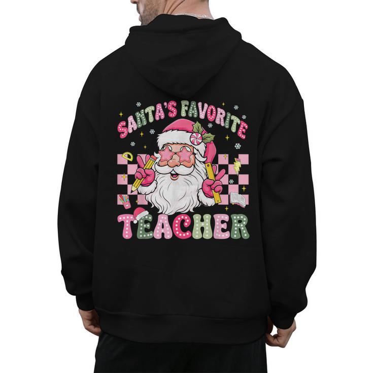 Santa's Favorite Teacher Groovy Christmas Teacher Boys Girls Men's Hoodie Back Print