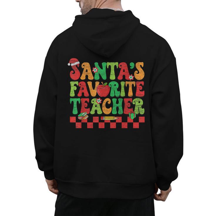 Santas Favorite Teacher Retro Groovy Christmas Xmas Women Men's Hoodie Back Print