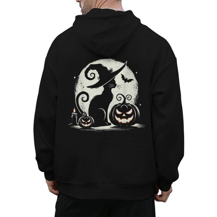 Scary Halloween Cat Costume Retro Cat Moon For Men Women Kids Men's Hoodie Back Print