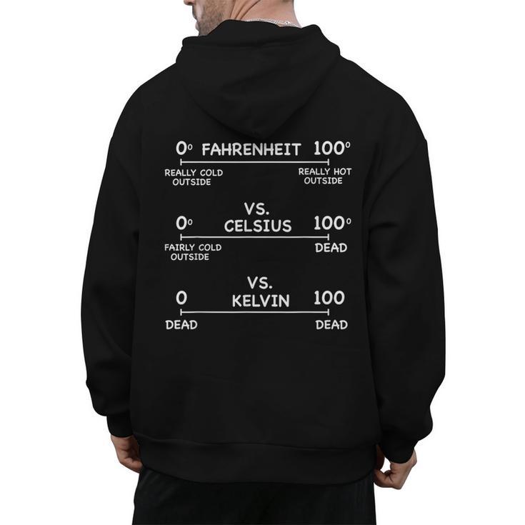 Science Teacher Engineering Temperature Scales Fahrenheit Vs Celsius Vs Kelvin Humorous -Adults - Small Short Sleeve Modern V-Neck Cotton Blend Machine Wash Men's Hoodie Back Print