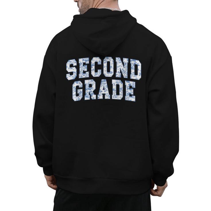 Second Grade Floral Blue Back To School 2nd Grade Teacher Men's Hoodie Back Print