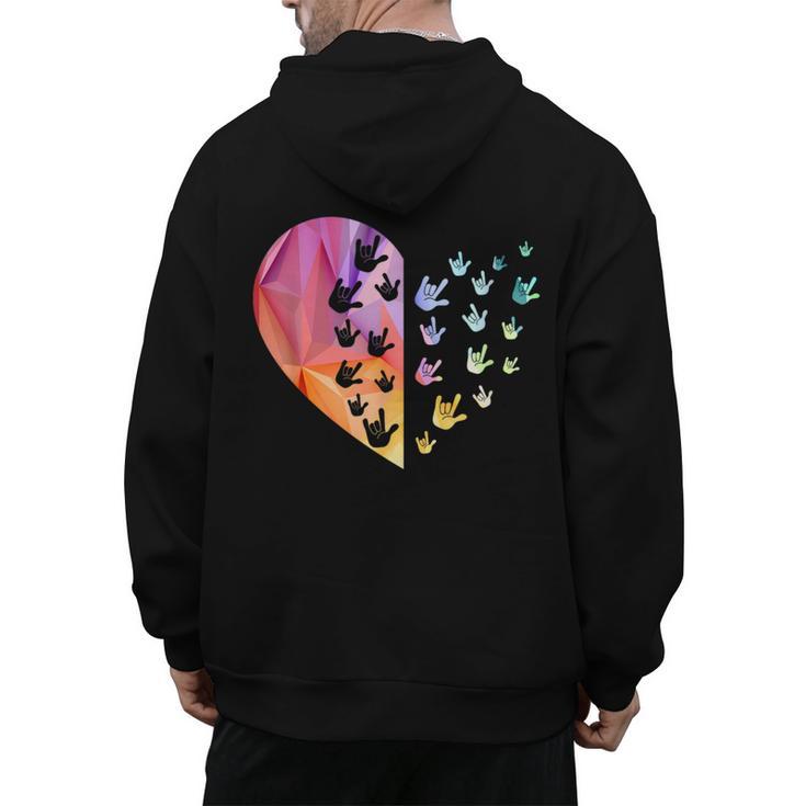 Sign Language Heart ASL For Deaf Teacher Men's Hoodie Back Print