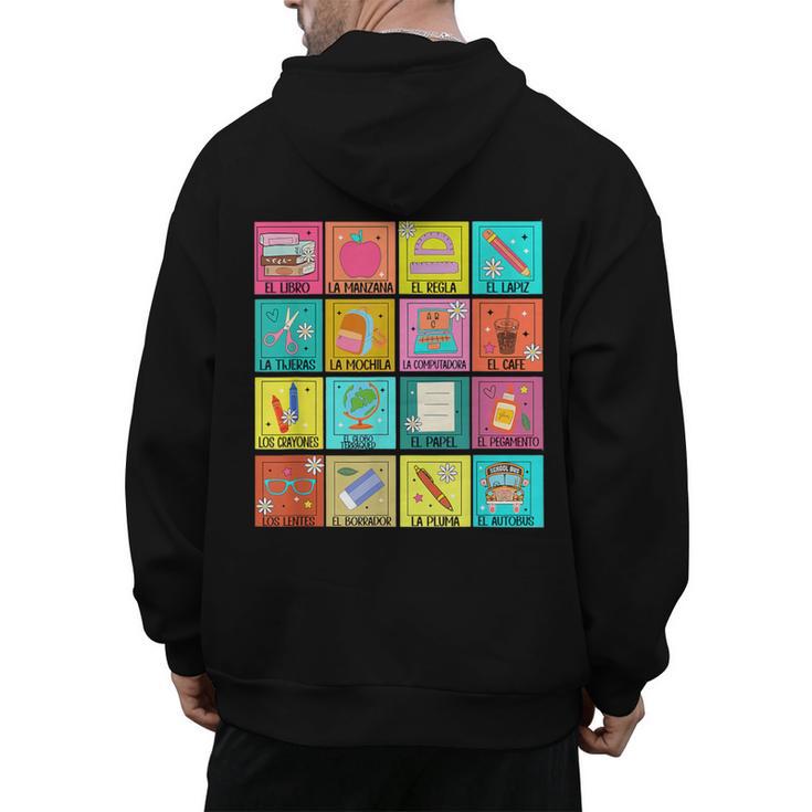 Spanish Teacher Back To School Maestra Dual Language Crew Men's Hoodie Back Print