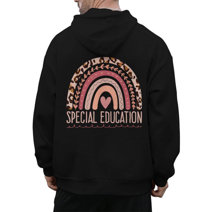Special Education Shirt Teacher SPED Leopard Boho Rainbow Men's Hoodie Back Print