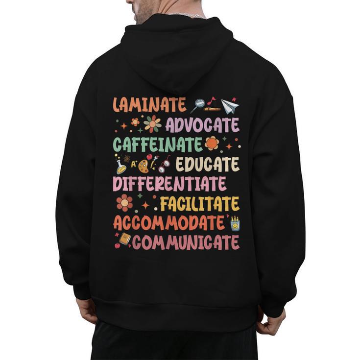 SPED Caffeinate Advocate Laminate Educate Teacher Facilitate For Men Women Men's Hoodie Back Print