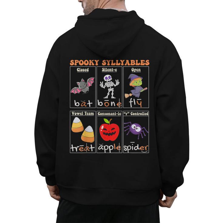 Spooky Syllables Halloween Teacher Student Education Men's Hoodie Back Print