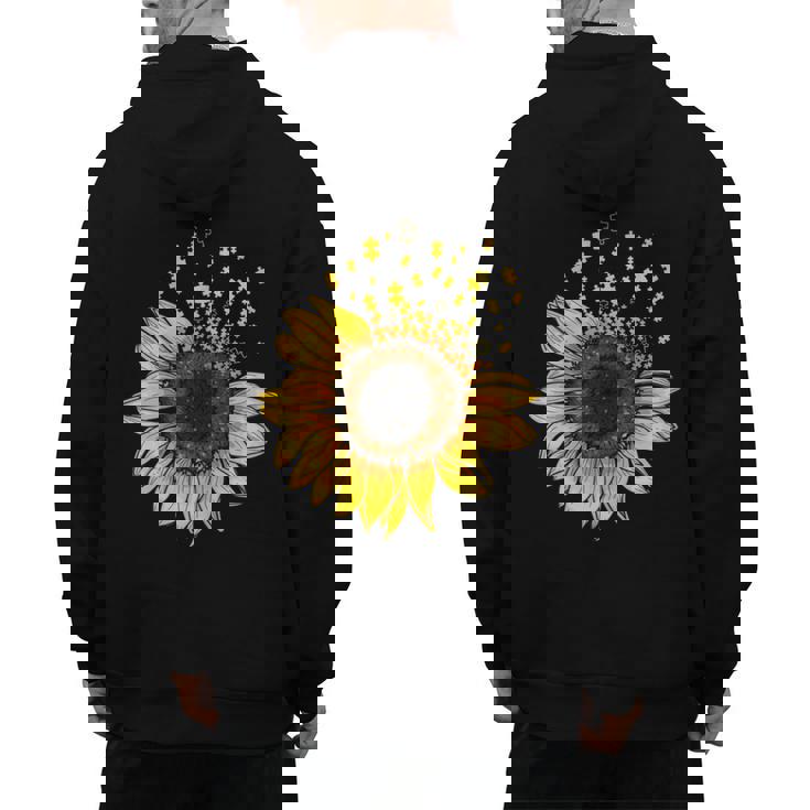 Sunflower Puzzle Pieces Autism Awareness For Mom Teacher For Women Men&#x27;s Hoodie Back Print