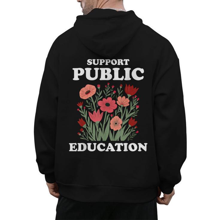 Support Public Education Cute Floral Teacher Red For Ed Men's Hoodie Back Print