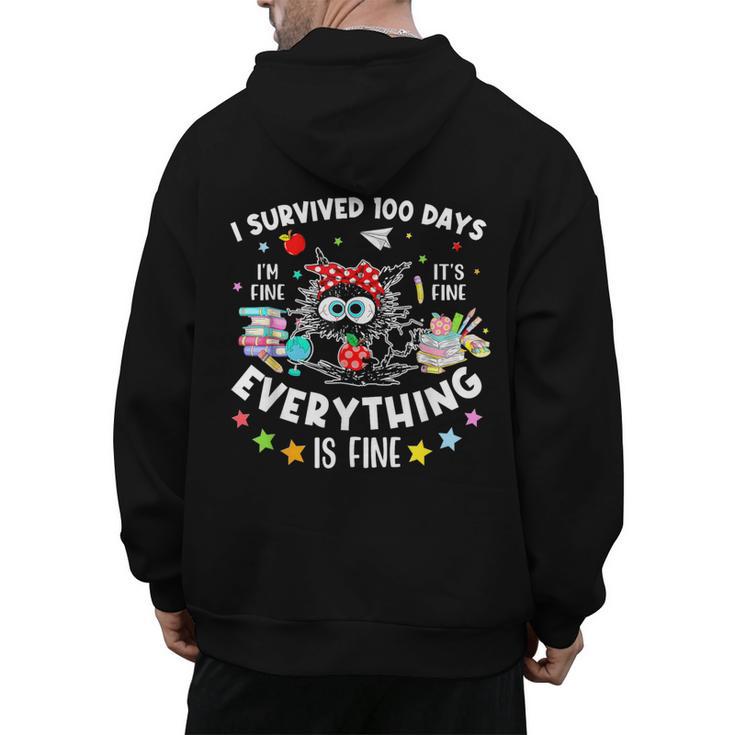 I Survived 100 Days Of School Teacher Kids Cat Lover Men's Hoodie Back Print