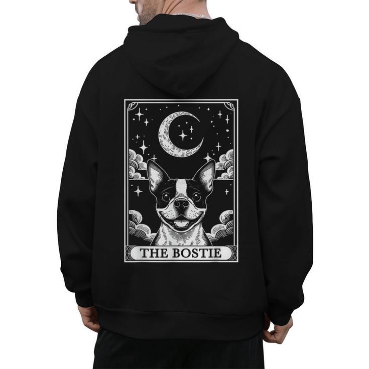 Tarot Card Vintage Crescent Moon Boston Terrier Dog Mom Men's Hoodie Back Print