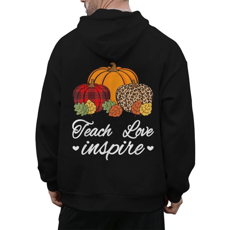 Teach Love Inspire Autumn Fall Plaid Leopard Pumpkin Teacher For Men Women Kids Men's Hoodie Back Print