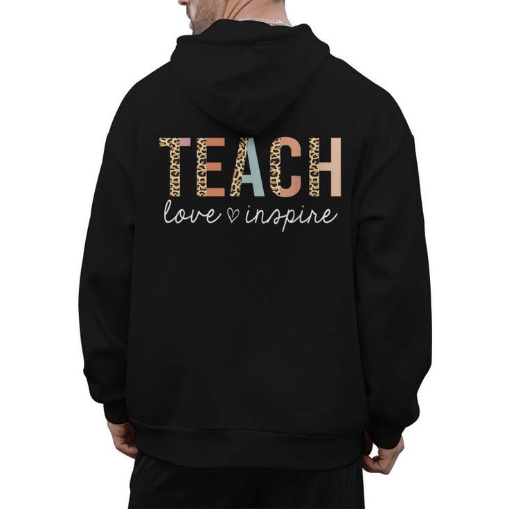 Teach Love Inspire Leopard Back To School Cute Teacher Men Women Girls Kids Men's Hoodie Back Print