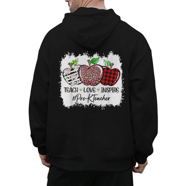 Teach Love Inspire Pre-k Teacher Apple Leopard Red Plain Men's Hoodie Back Print