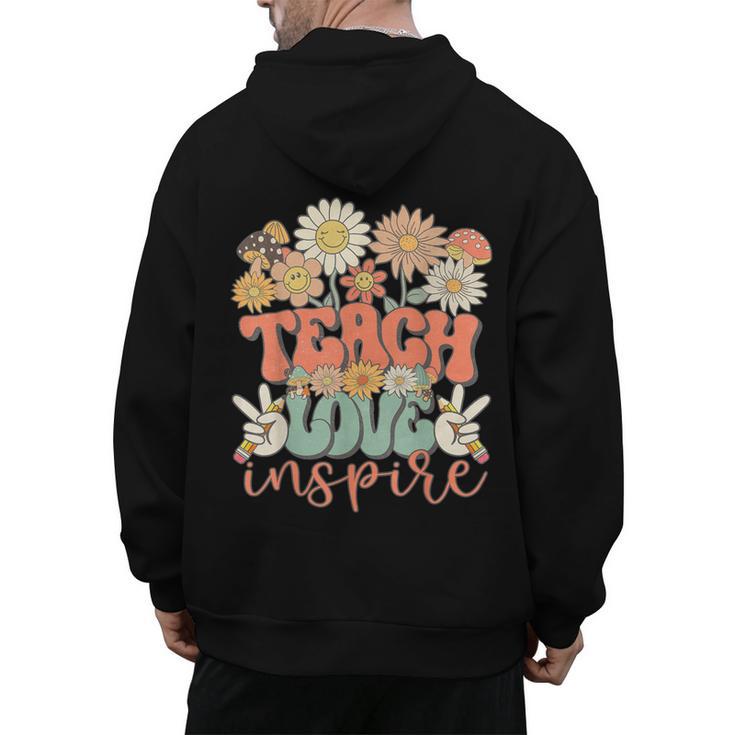 Teach Love Inspire Retro Groovy Daisy Back To School Teacher For Men Women Kids Men's Hoodie Back Print