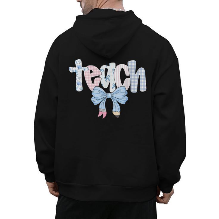 Teach Teacher Coquette Bow Pencil Back To School First Day Men's Hoodie Back Print