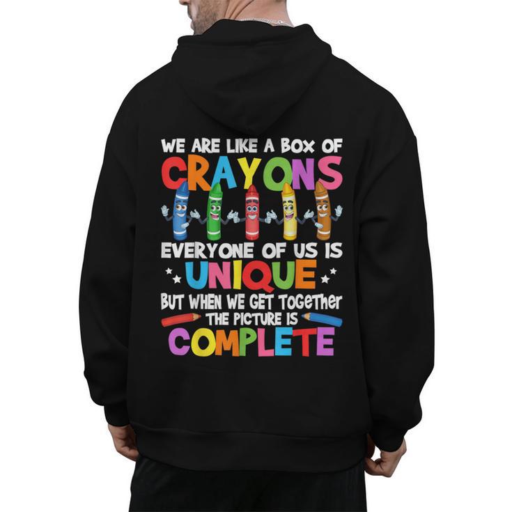 Teacher We Are Like a Box Of Crayons For Men Women Kids Men's Hoodie Back Print