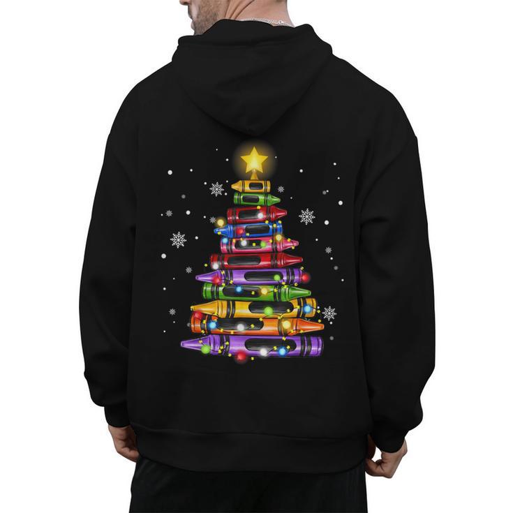 Teacher Crayon Christmas Tree Lights Student School Xmas Men's Hoodie Back Print