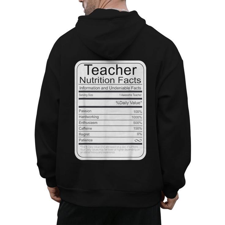 Teacher Nutrition Facts Teachers Nutritional Fact Men's Hoodie Back Print