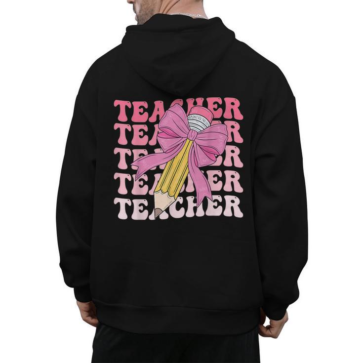 Teacher Pencil Back To School Groovy Pink Teacher First Day Men's Hoodie Back Print