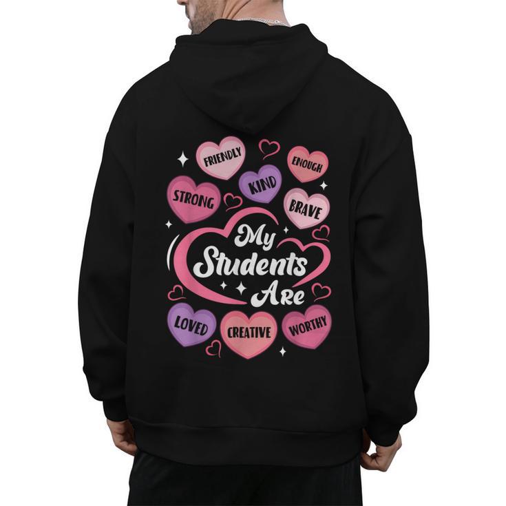 Teacher Positive Affirmations Candy Heart Valentine's Day Men's Hoodie Back Print