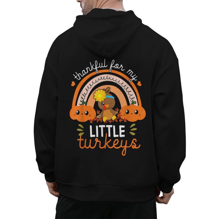 Teacher Thanksgiving Shirt Thankful For My Little Turkeys Men's Hoodie Back Print