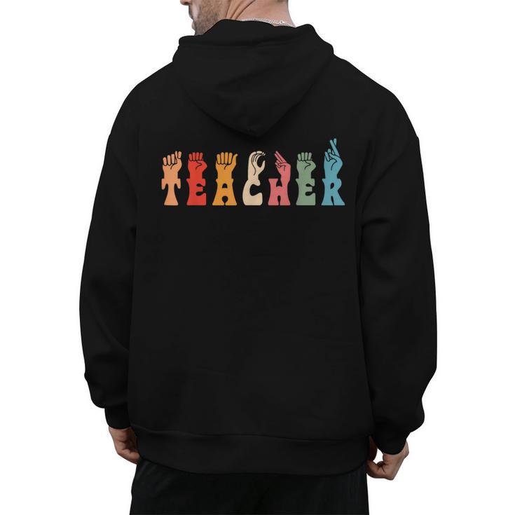 Teacher Word In Sign Language Awareness ASL Back To School Men's Hoodie Back Print