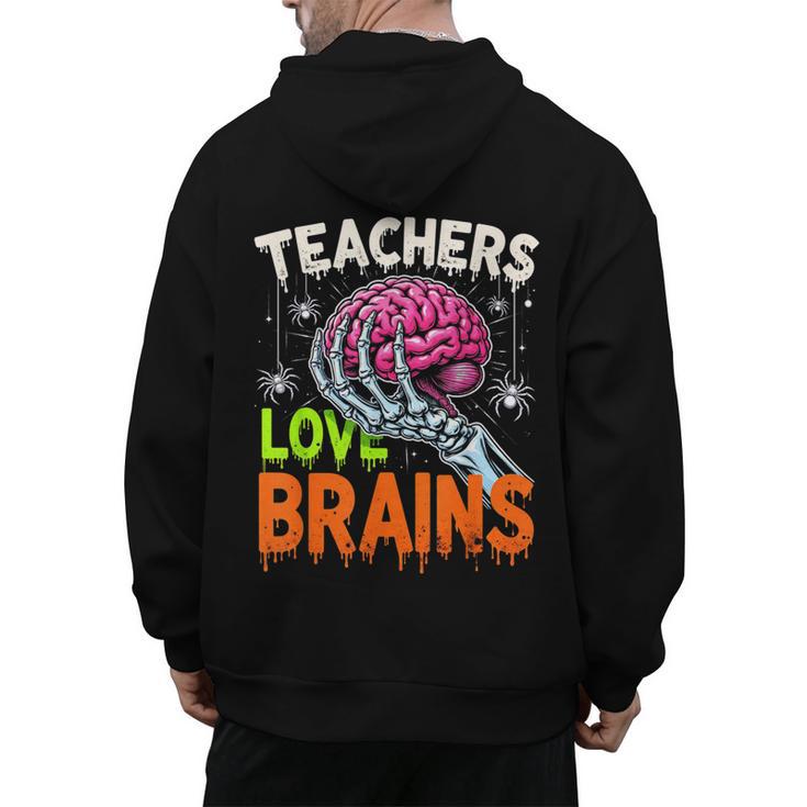 Teachers Love Brains Halloween 2025 Skeleton Costume Men's Hoodie Back Print