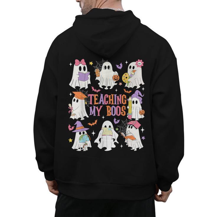 Teaching My Boos Teacher Cute Ghost Groovy Teacher Halloween Men's Hoodie Back Print