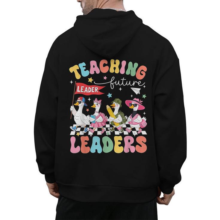 Teaching Future Leaders Groovy Teacher Back To School Men's Hoodie Back Print