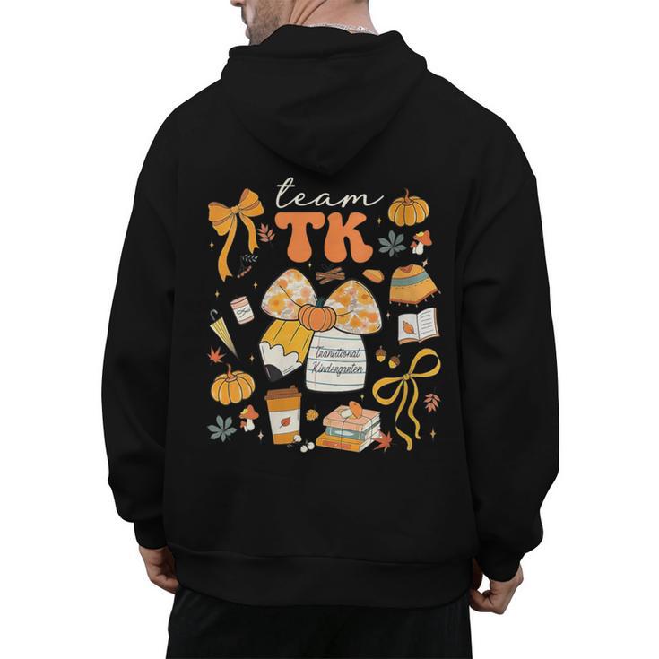 Team TK Crew Preppy Coquette Bow Pumpkin Fall TK Teacher Men's Hoodie Back Print