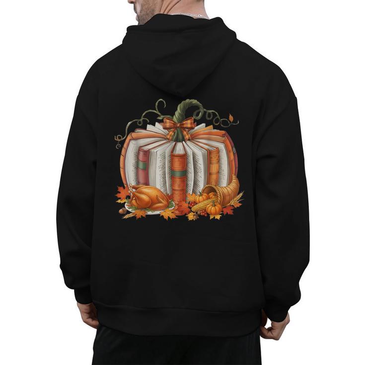Thanksgiving Book Pumpkin Reading Teachers Fall Lovers Boys Men's Hoodie Back Print