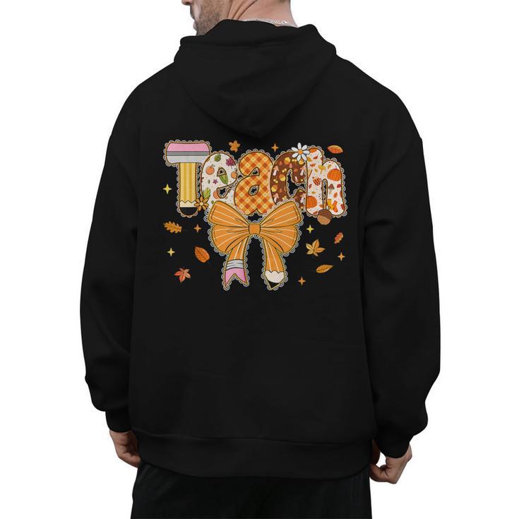 Thanksgiving Teacher Pencil Bow One Thankful Teacher Fall Men's Hoodie Back Print