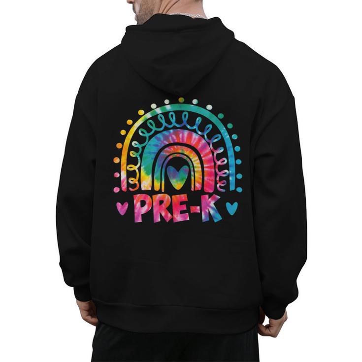 Tie Dye Prek Teacher Rainbow Preschool Back To School Girl Men's Hoodie Back Print