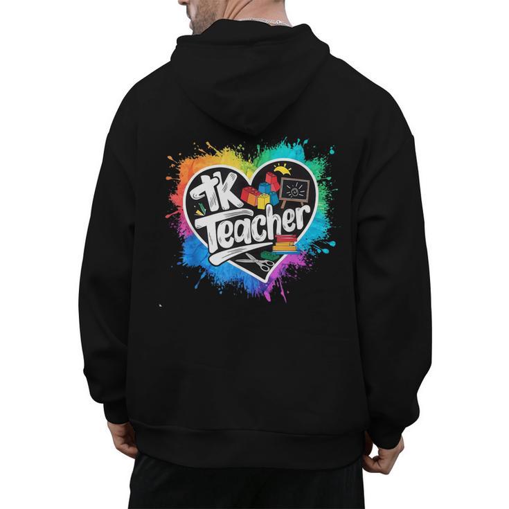 TK Teacher Transitional Kindergarten Heart Back To School Men's Hoodie Back Print