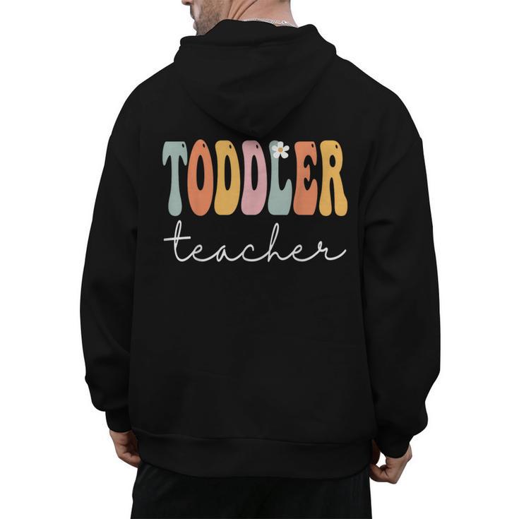 Toddler Teacher Retro Groovy Women Happy First Day Of School Men's Hoodie Back Print