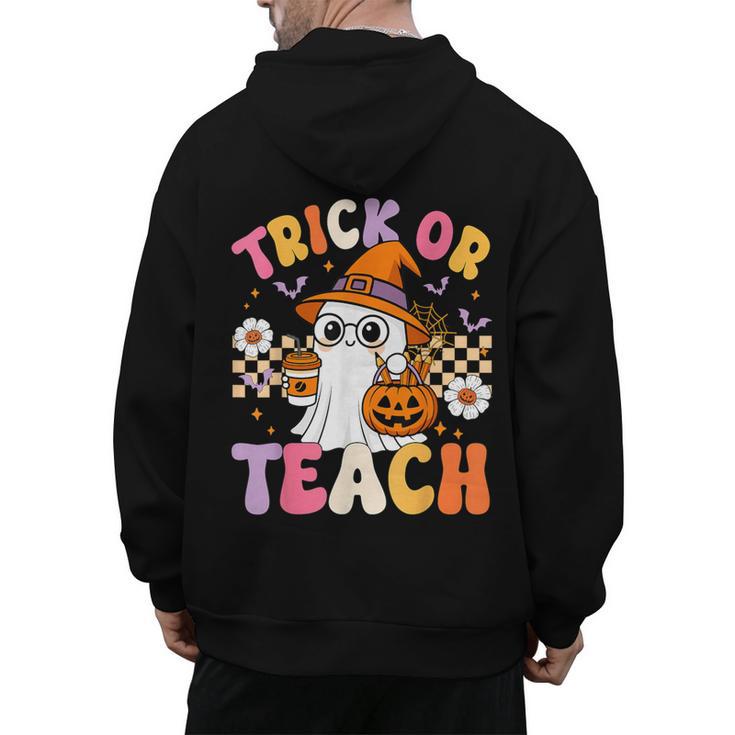 Trick Or Teach Cute Ghost Coffee Pumpkins Halloween Teacher Men's Hoodie Back Print