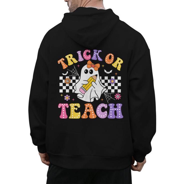 Trick Or Teach Groovy Halloween Teachers Men's Hoodie Back Print