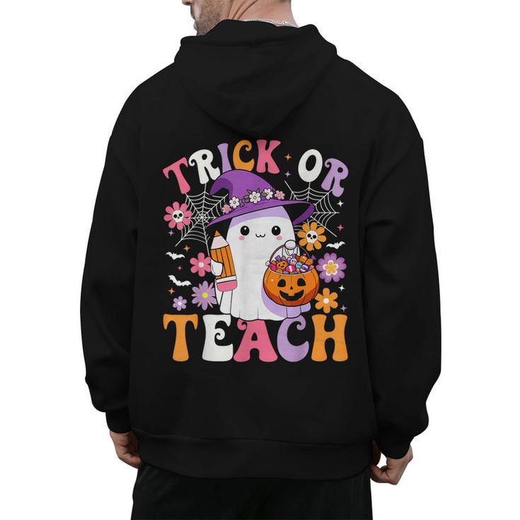 Trick Or Teach Groovy Teacher Ghost Halloween Teacher Men's Hoodie Back Print