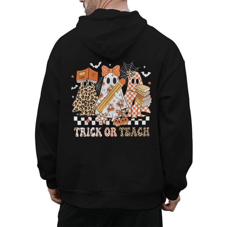Trick Or Teach Groovy Teacher Halloween Floral Ghost Men's Hoodie Back Print
