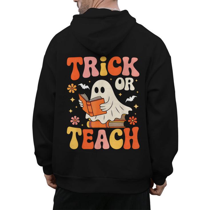 Trick Or Teach Halloween Shirt For Teacher Kids Floral Ghost Men's Hoodie Back Print
