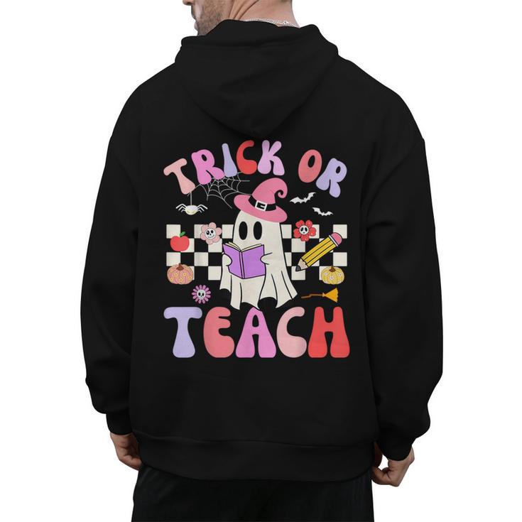 Trick Or Teach Halloween Teacher Floral Ghost Groovy Men's Hoodie Back Print