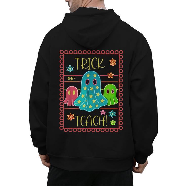 Trick Or Teach Neon Ghost Flower Teacher Spooky Halloween Men's Hoodie Back Print