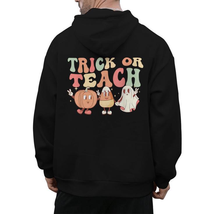 Trick Or Teach Pumpkin Candy Corn Ghost Halloween Teacher Men's Hoodie Back Print