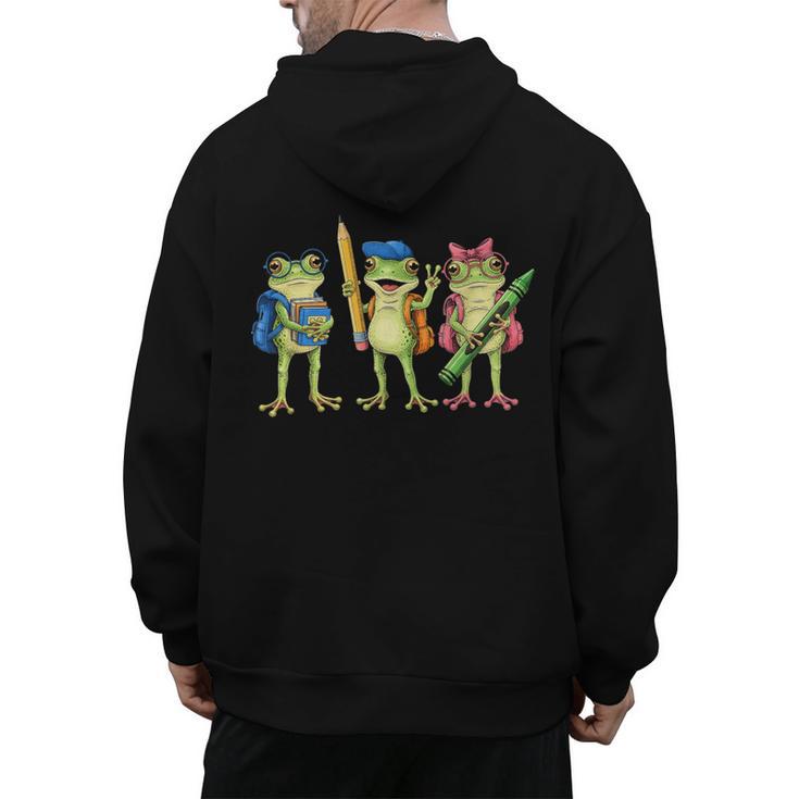 Trio Cute Frogs Welcome Back To School Teachers Girls Boys Men's Hoodie Back Print