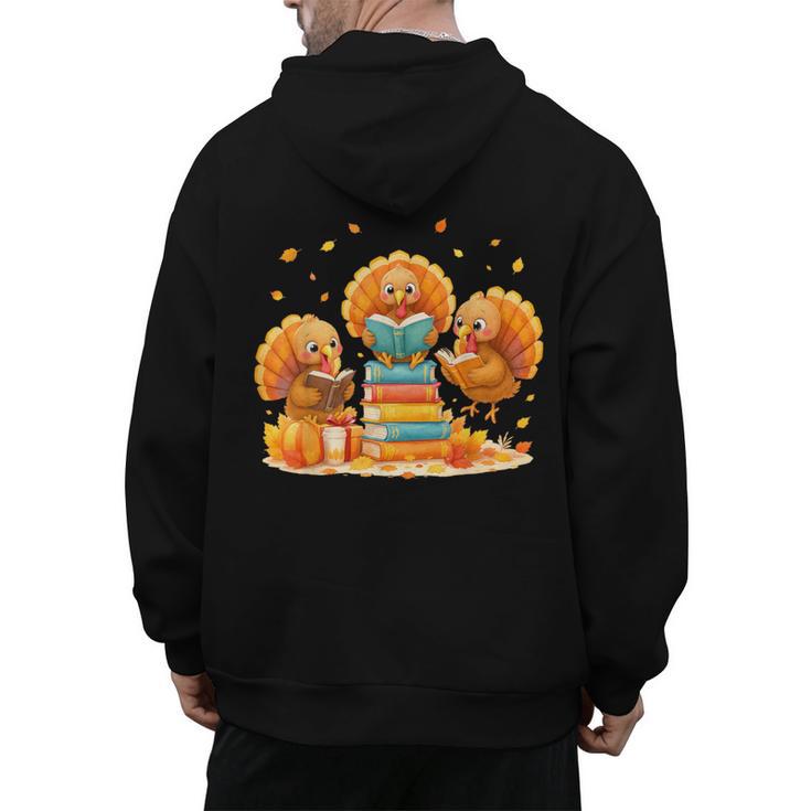 Turkey Read Books Reading Fall Thanksgiving Teacher Men's Hoodie Back Print