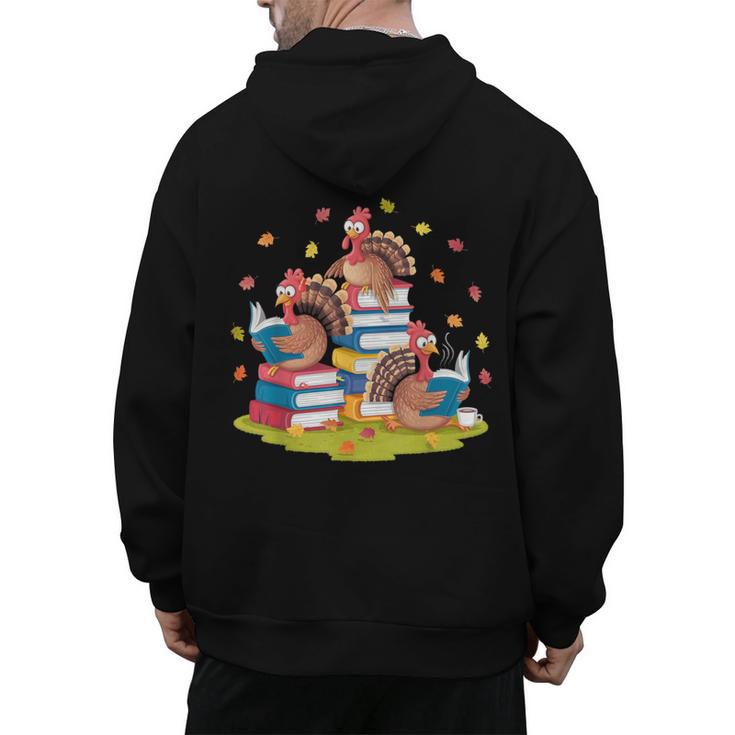 Turkey Reading Books Fall Season Thanksgiving Teacher Book Men's Hoodie Back Print