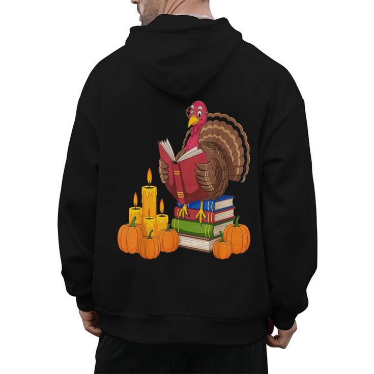 Turkey Reading Books Fall Thanksgiving Teacher Book Men's Hoodie Back Print