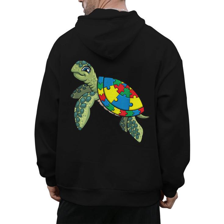 Turtle Puzzle Pieces For Autism Awareness Kids Women Teacher Men's Hoodie Back Print