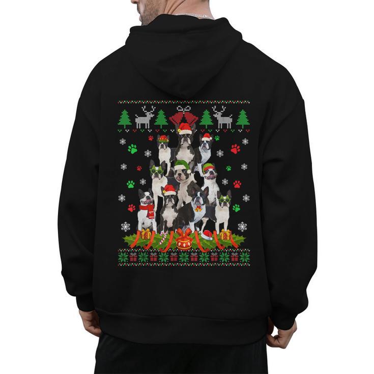 Ugly Sweater Christmas Tree Boston Terrier Dog Xmas Pajama Men's Hoodie Back Print